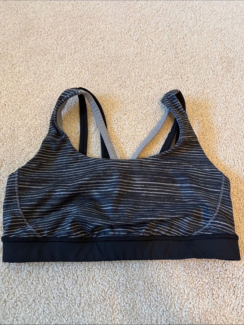 Lulu Lemon Women's Black Striped Sports Bra - Comfortable Support